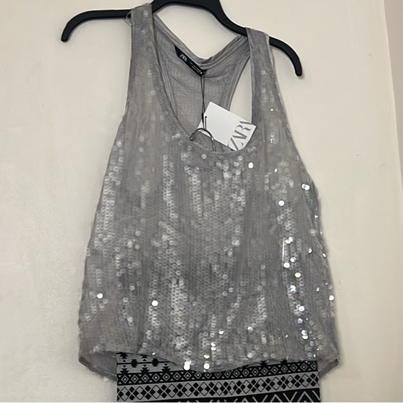 Zara Clear Plastic Sequins Tank Top Gray Sz L NWT - Picture 7 of 16